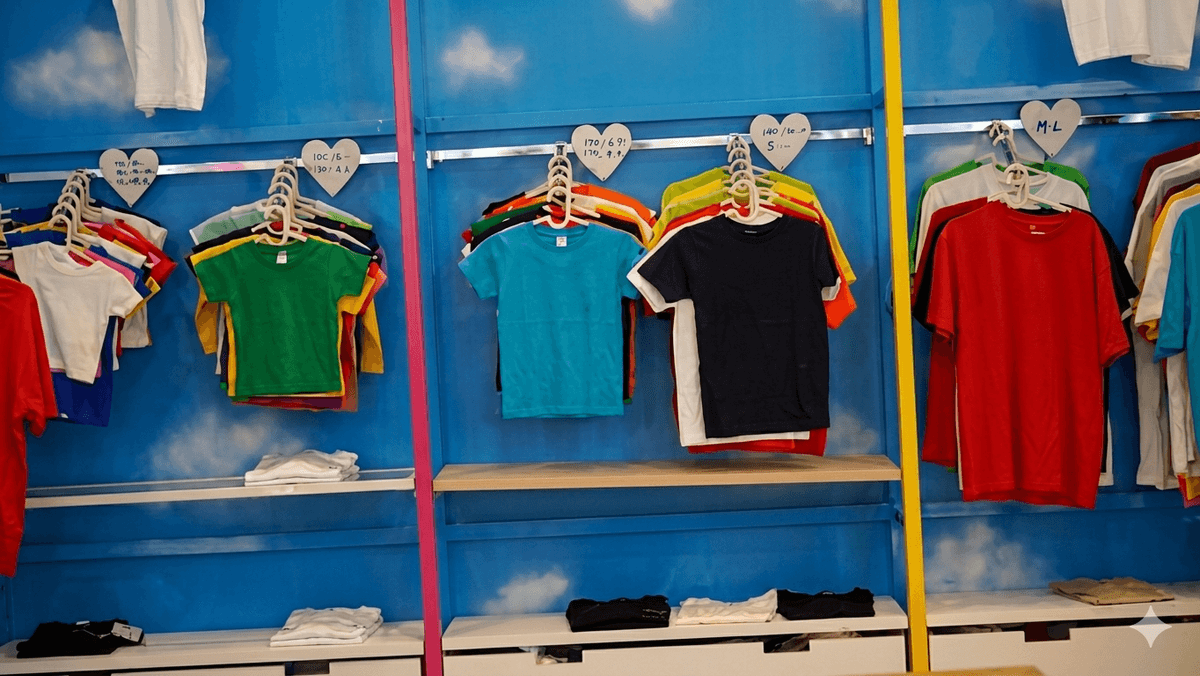 Sky-pier カラフルTシャツの壁掛け展示