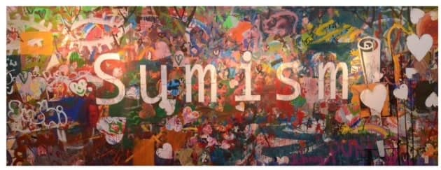 Sumism と描かれた巨大なウォールアート